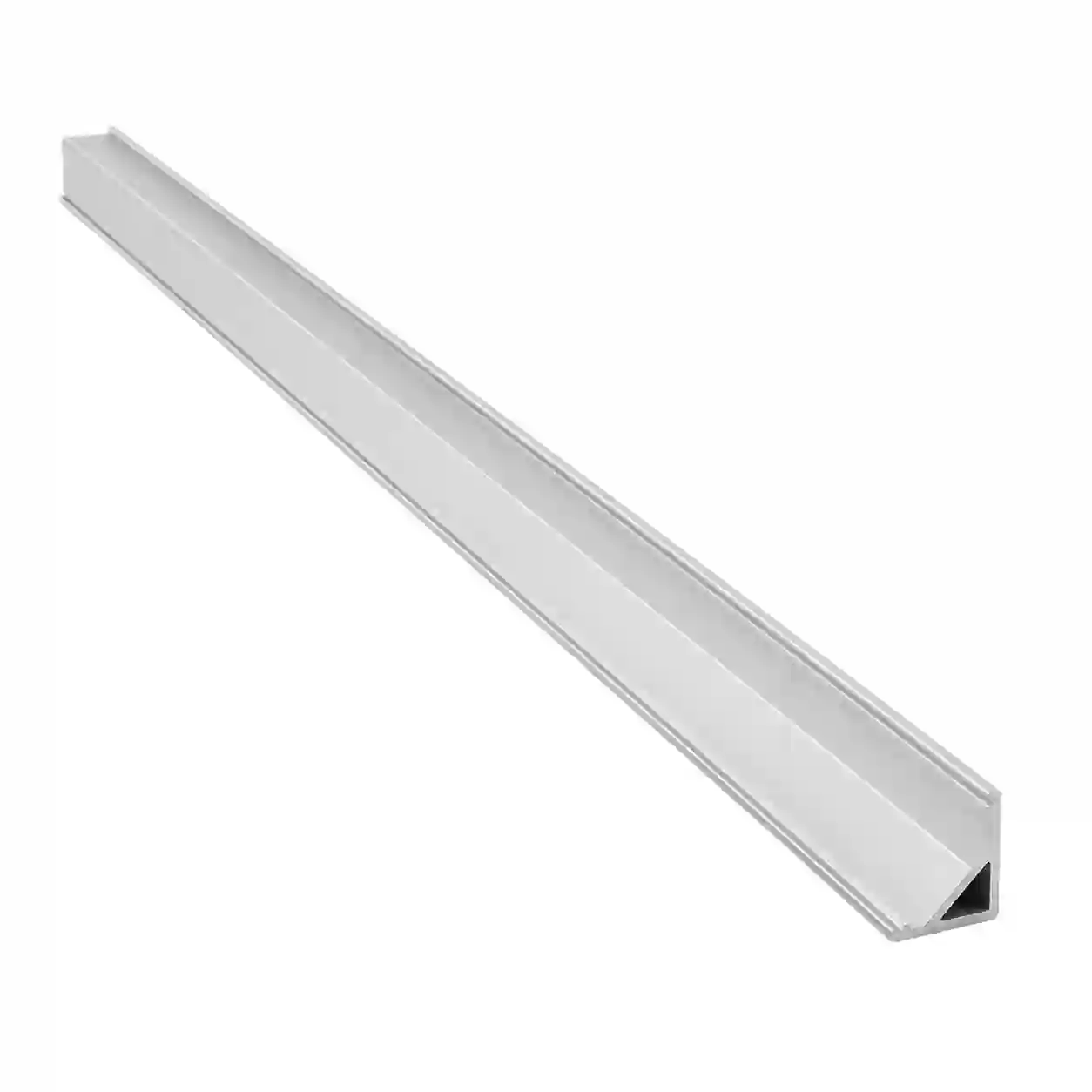 Rohový hliníkový LED profil RO5 stříbrný 16x16mm vnitřní úhlopříčka 10,5mm pohled ze strany bez difuzoru